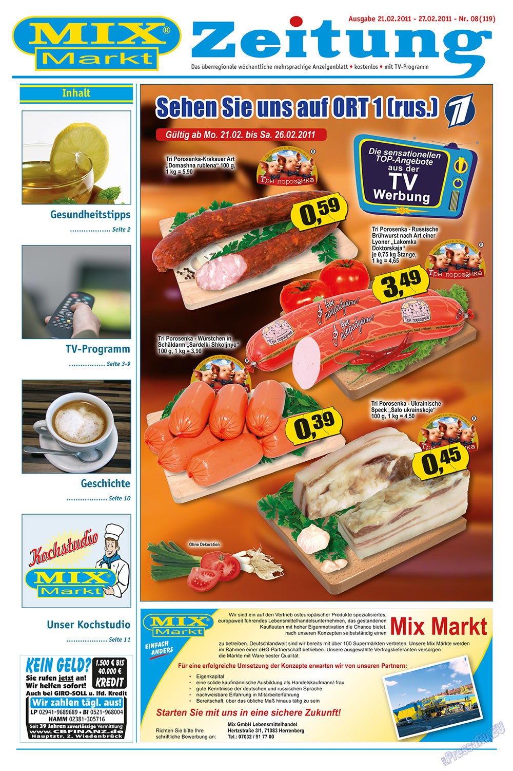 MIX-Markt Zeitung (Zeitung). 2011 Jahr, Ausgabe 8, Seite 1
