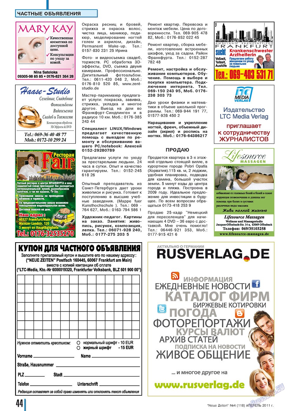 Neue Zeiten (Zeitschrift). 2011 Jahr, Ausgabe 4, Seite 44
