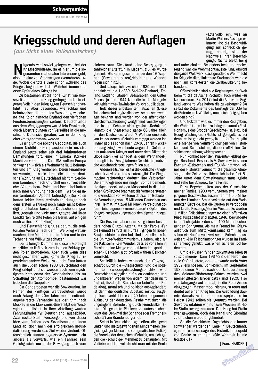 Ost-West Panorama (Zeitschrift). 2010 Jahr, Ausgabe 6, Seite 22
