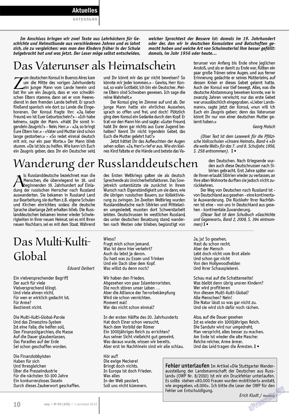Ost-West Panorama (Zeitschrift). 2010 Jahr, Ausgabe 9, Seite 10