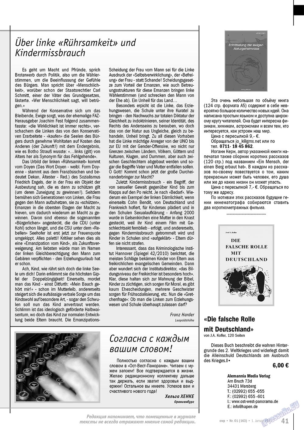 Ost-West Panorama (Zeitschrift). 2011 Jahr, Ausgabe 1, Seite 41