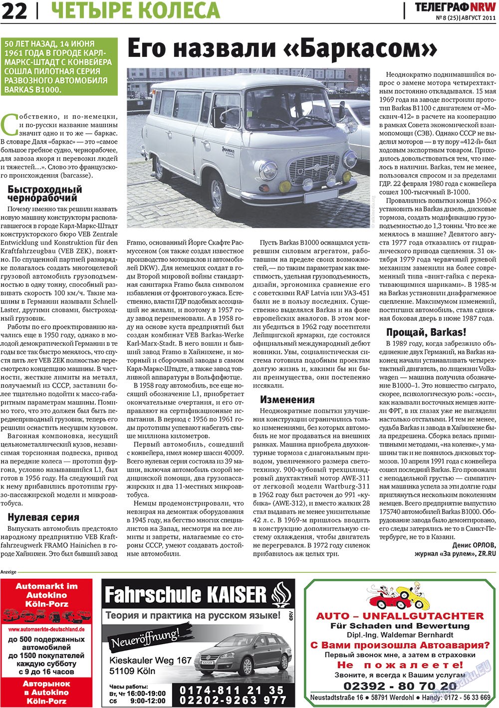 Telegraf NRW (Zeitung). 2011 Jahr, Ausgabe 8, Seite 22