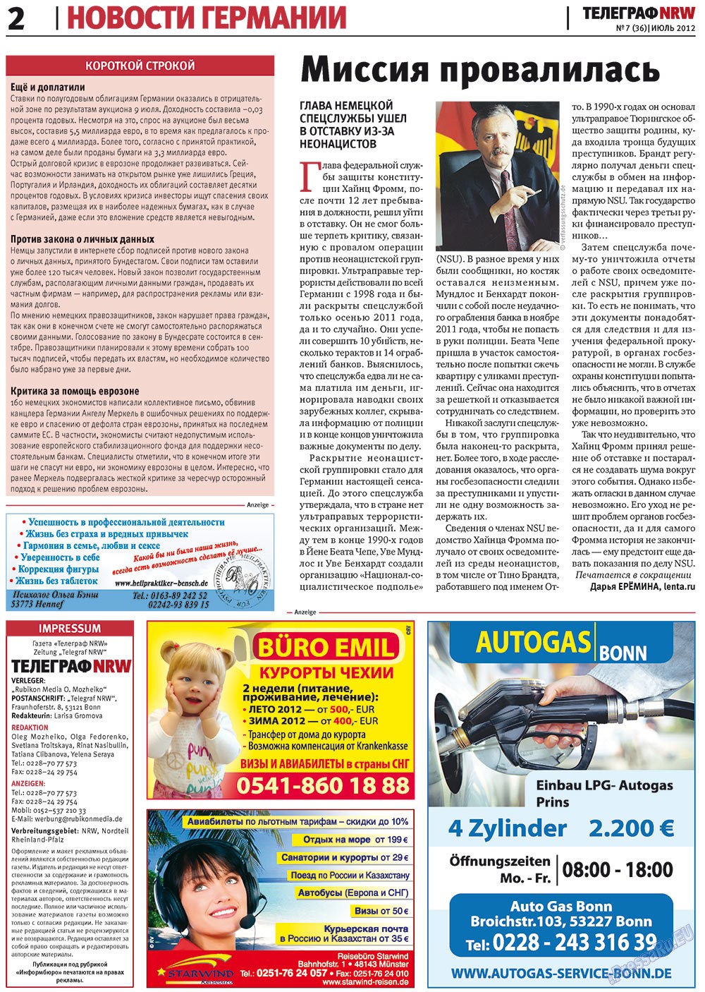 Telegraf NRW (Zeitung). 2012 Jahr, Ausgabe 7, Seite 2