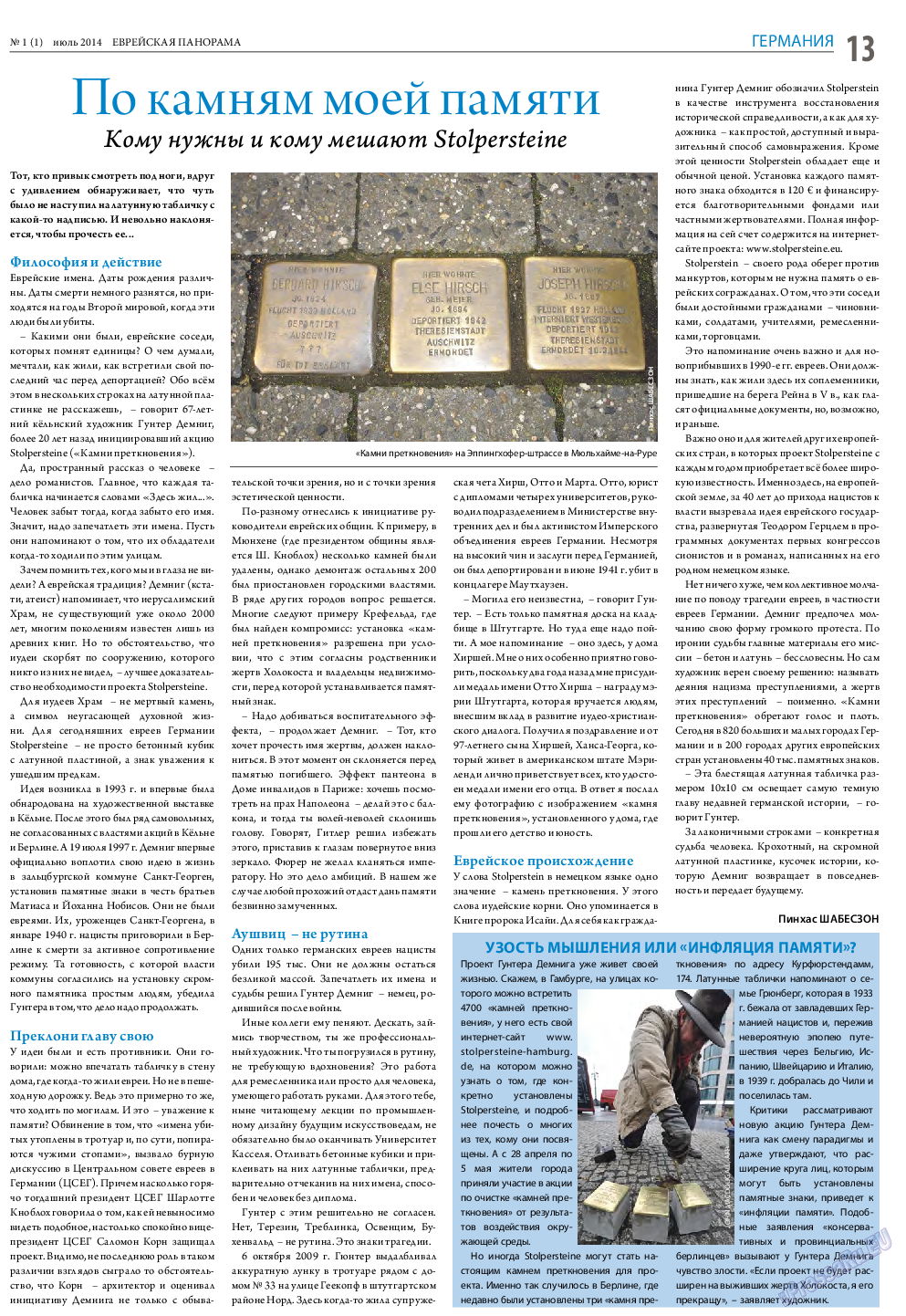 Еврейская панорама (газета). 2014 год, номер 1, стр. 13