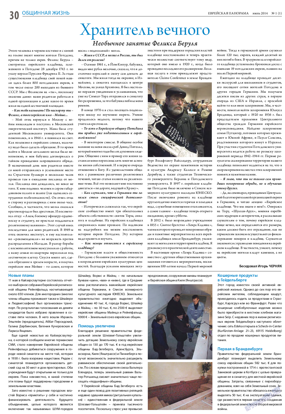 Еврейская панорама (газета). 2014 год, номер 1, стр. 30