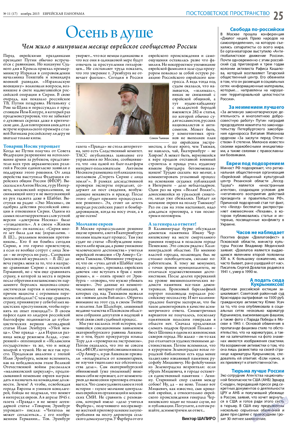 Еврейская панорама (газета). 2015 год, номер 11, стр. 25