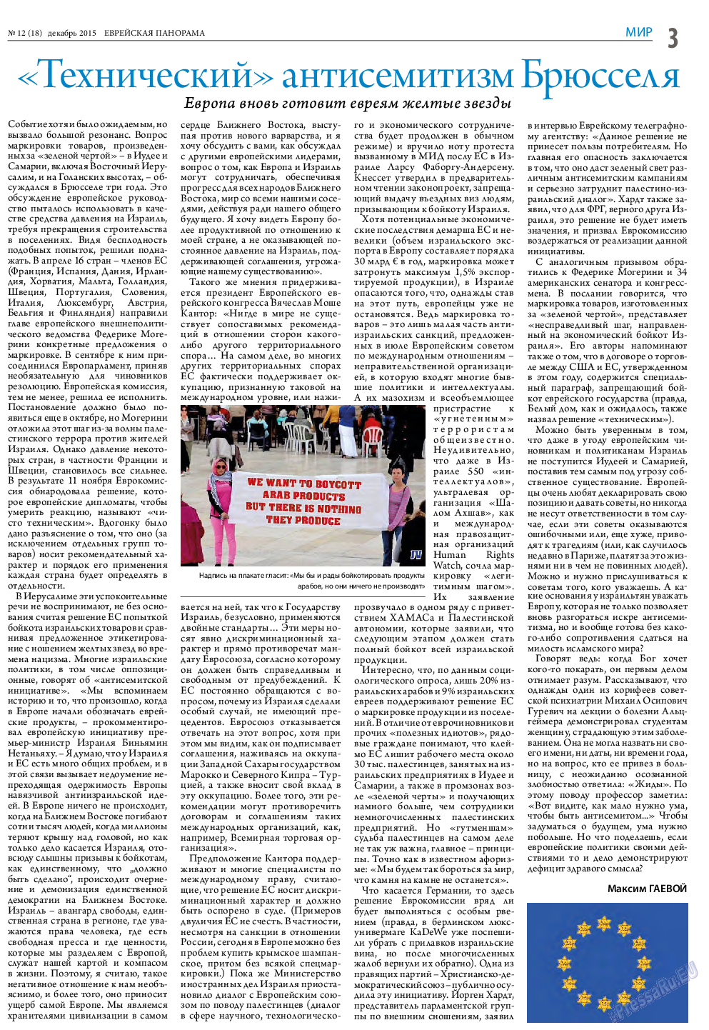 Еврейская панорама, газета. 2015 №12 стр.3
