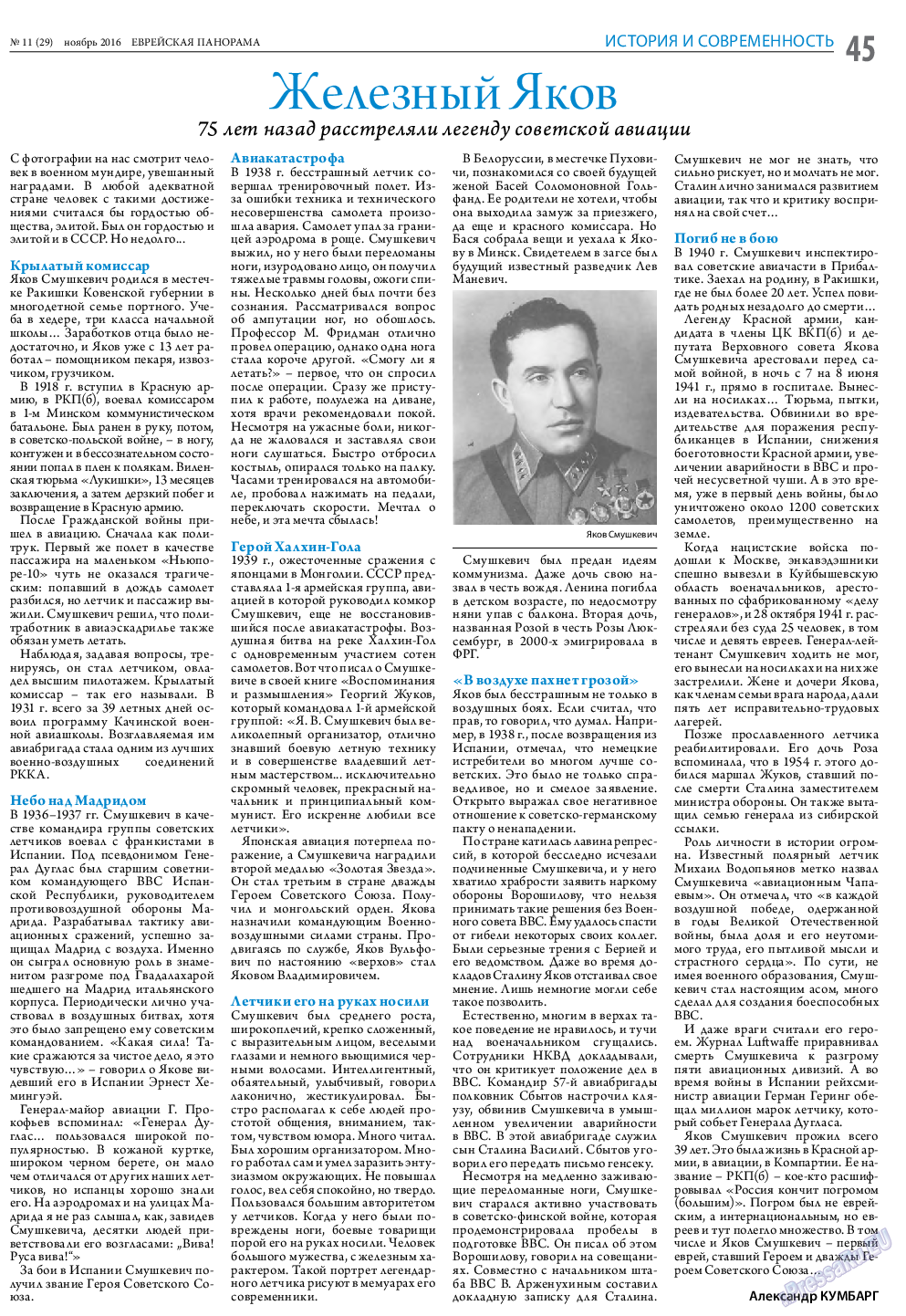 Еврейская панорама, газета. 2016 №11 стр.45
