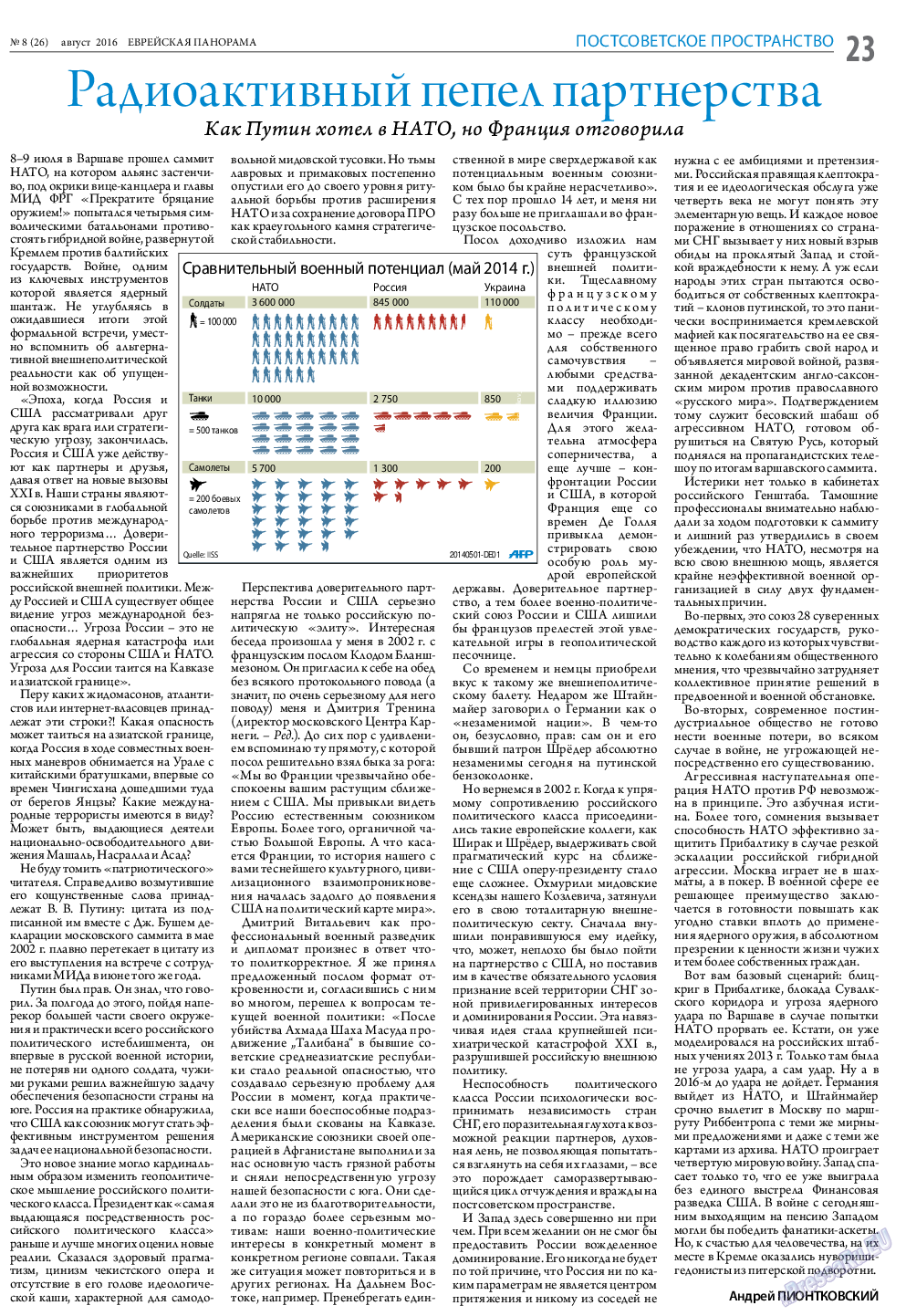 Еврейская панорама (газета). 2016 год, номер 8, стр. 23