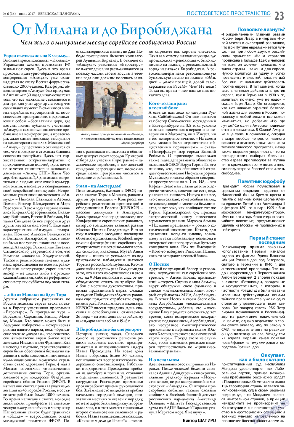 Еврейская панорама, газета. 2017 №6 стр.23
