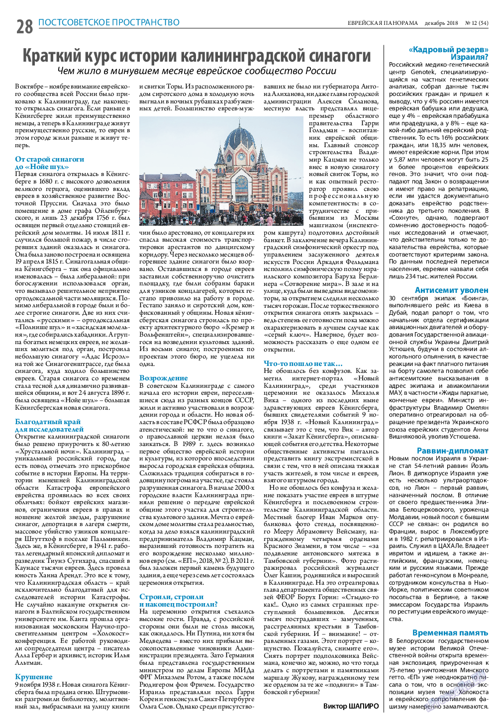 Еврейская панорама, газета. 2018 №12 стр.28