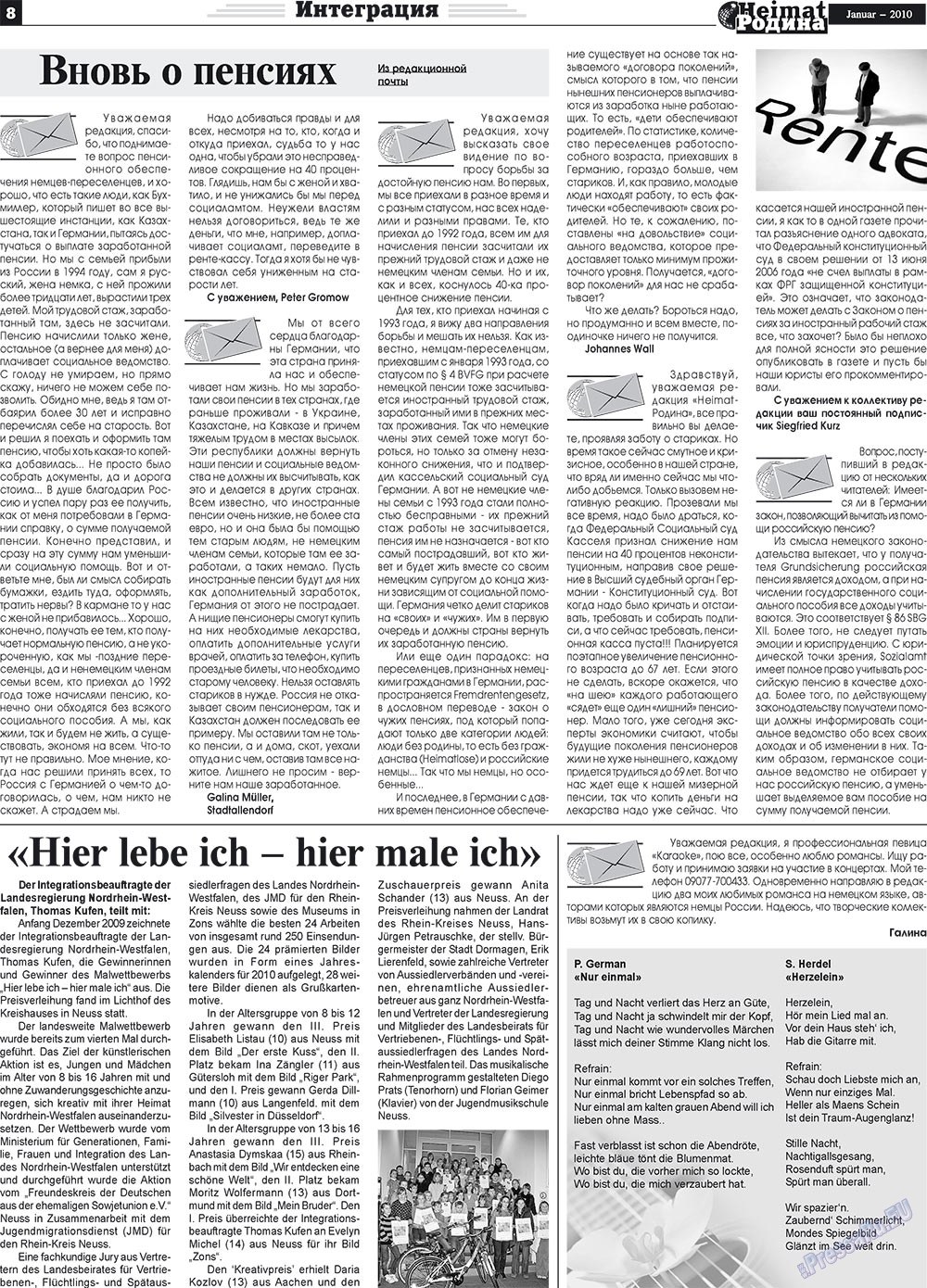 Heimat-Родина (газета). 2010 год, номер 1, стр. 8