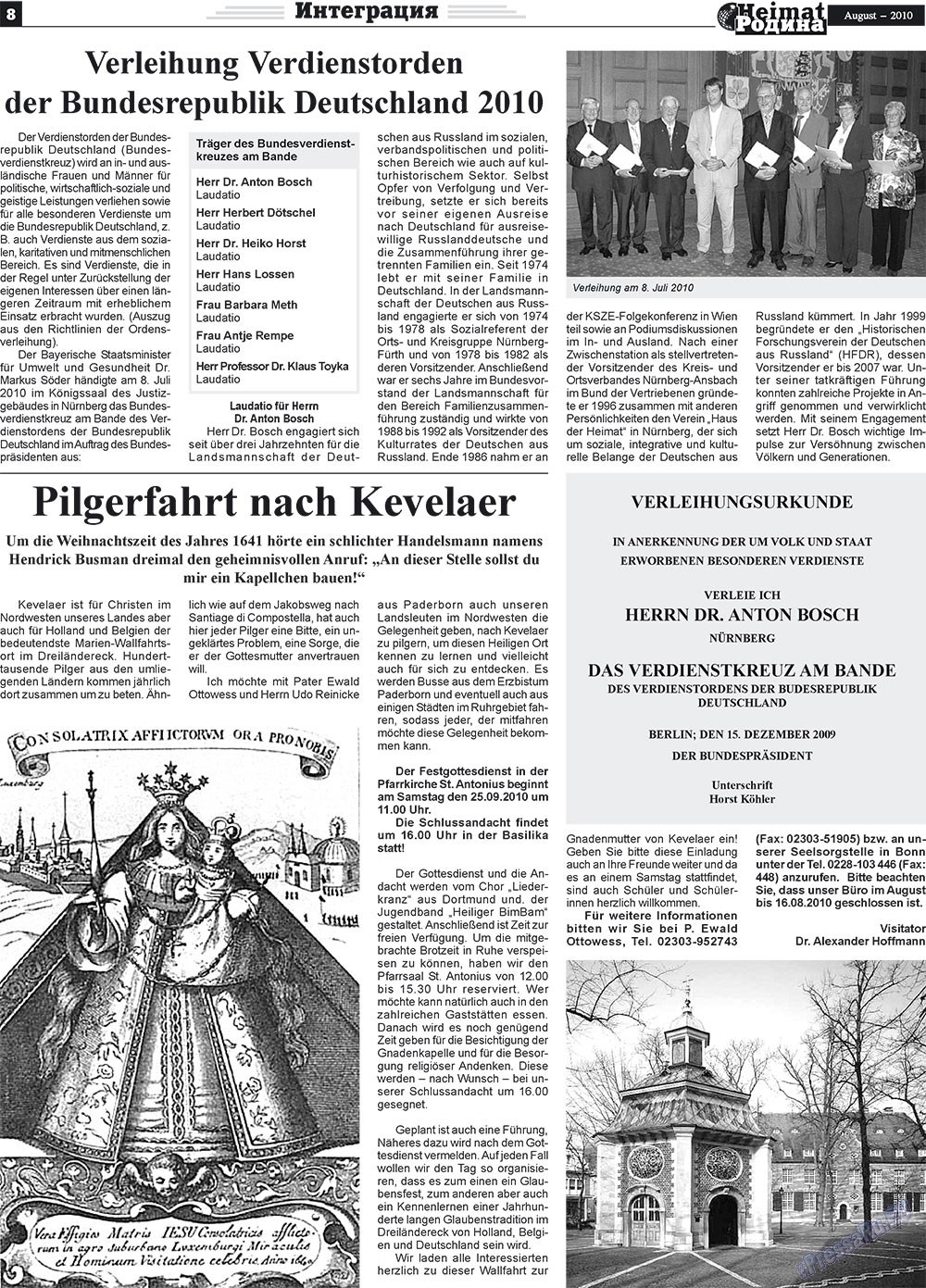 Heimat-Родина (газета). 2010 год, номер 8, стр. 8