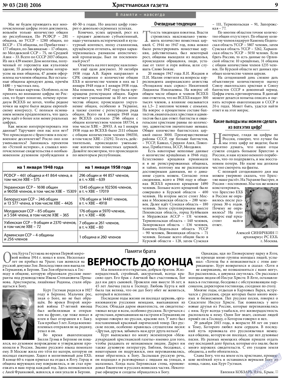 Христианская газета, газета. 2016 №3 стр.9