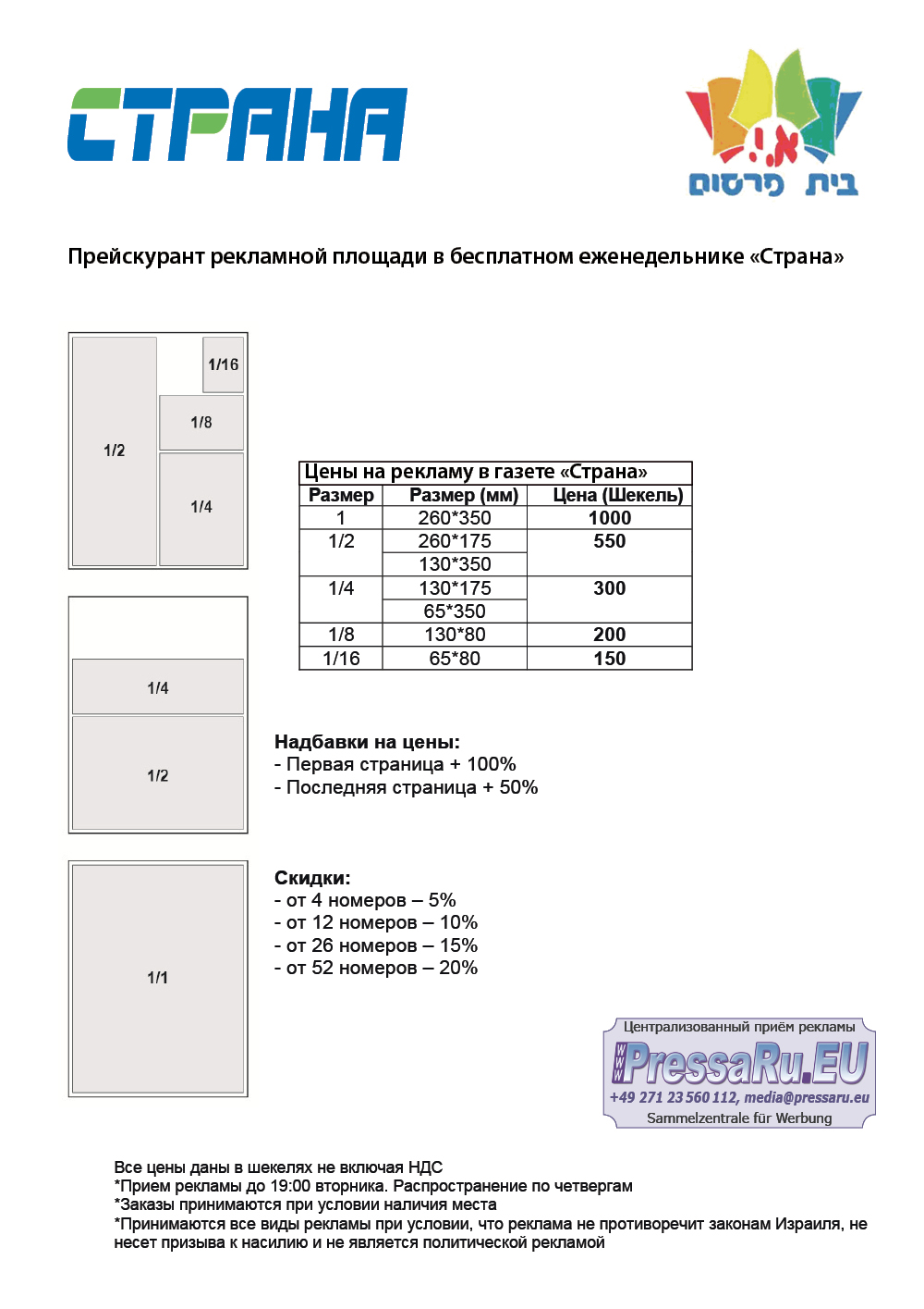 Реклама в Странагазета, цены