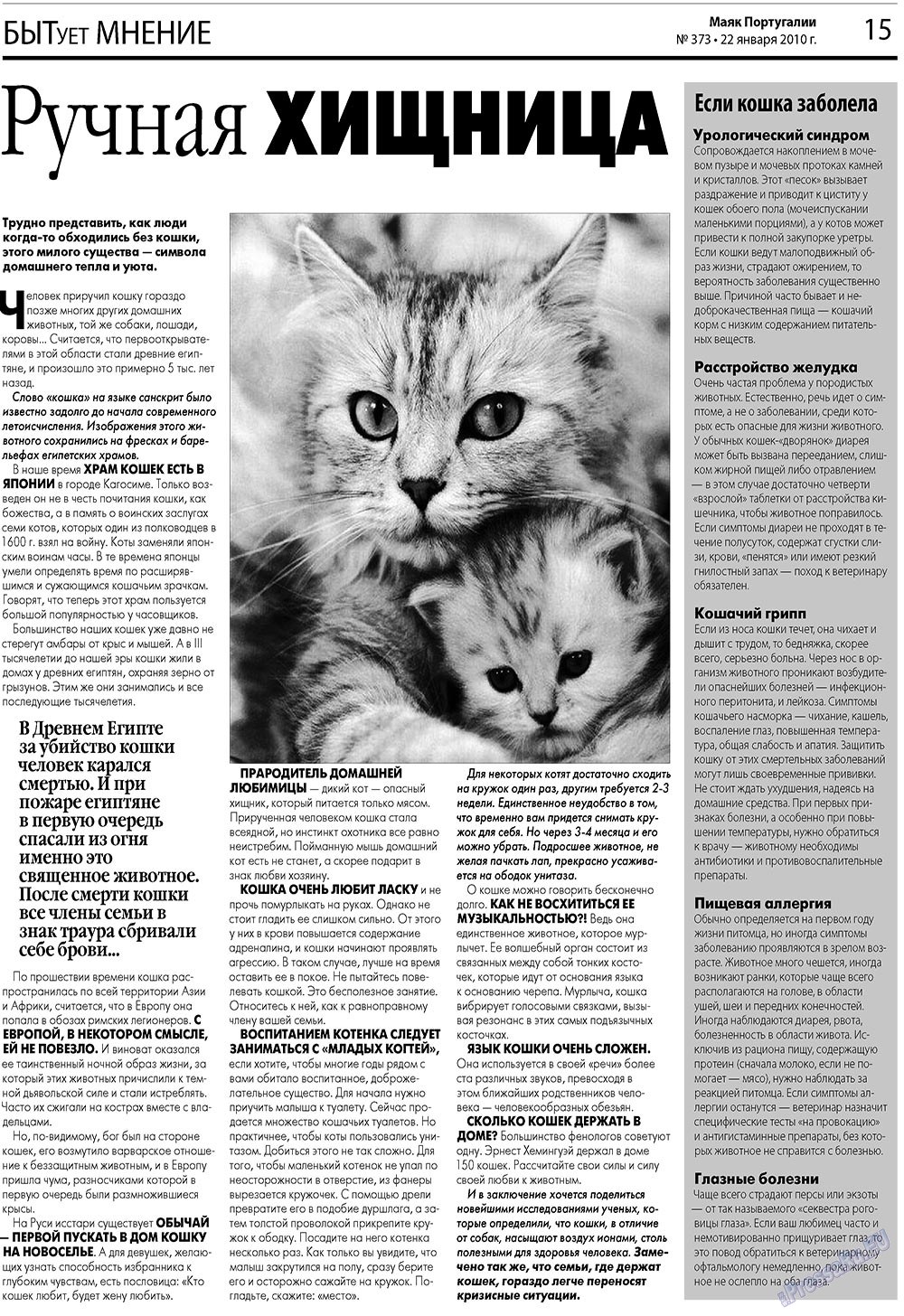 Маяк Португалии (газета). 2010 год, номер 373, стр. 15