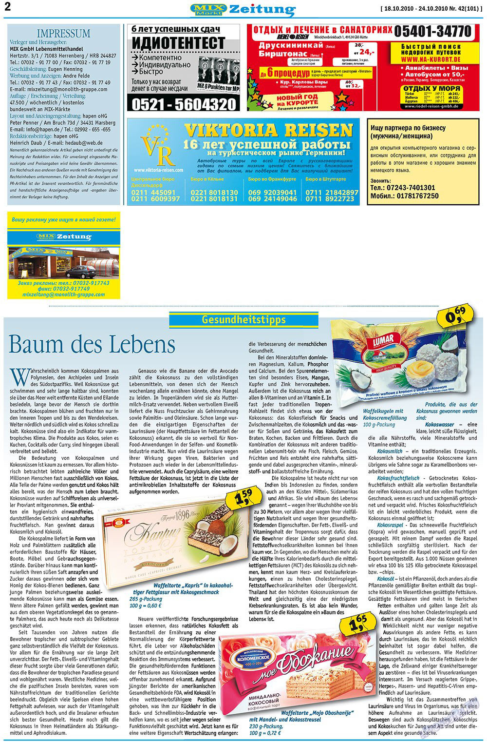 MIX-Markt Zeitung (газета). 2010 год, номер 42, стр. 2