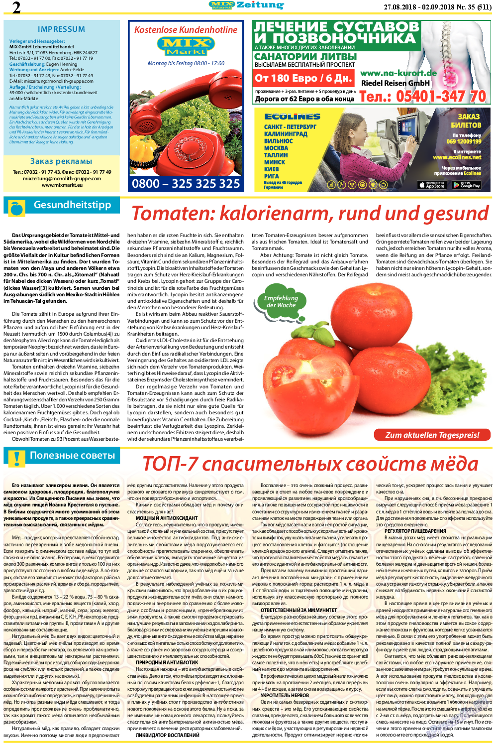 MIX-Markt Zeitung, газета. 2018 №35 стр.2