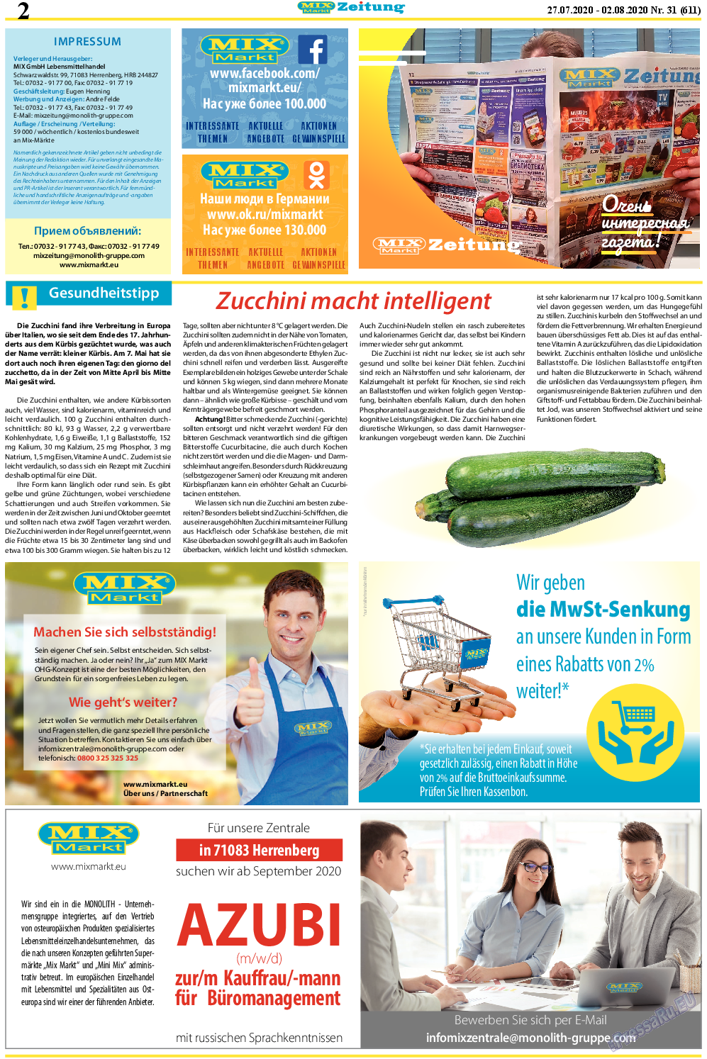MIX-Markt Zeitung (газета). 2020 год, номер 31, стр. 2
