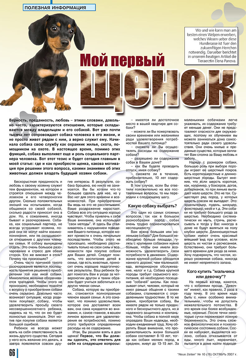 Neue Zeiten (журнал). 2007 год, номер 10, стр. 66