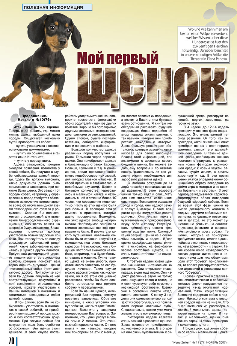 Neue Zeiten (журнал). 2007 год, номер 11, стр. 70