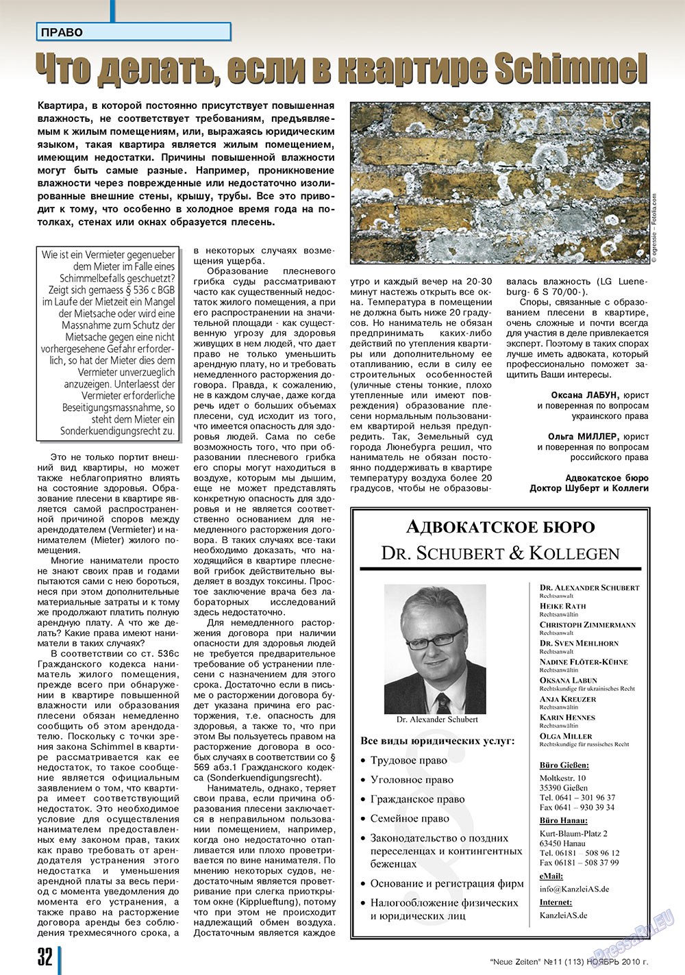 Neue Zeiten (журнал). 2010 год, номер 11, стр. 32