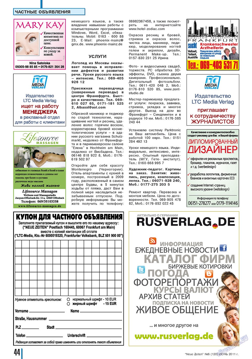 Neue Zeiten (Zeitschrift). 2011 Jahr, Ausgabe 6, Seite 44