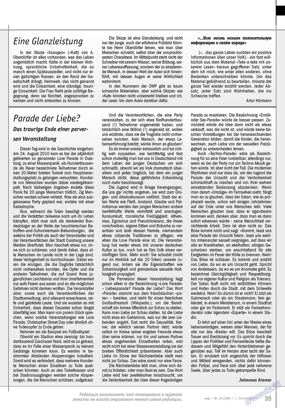 Ost-West Panorama (Zeitschrift). 2010 Jahr, Ausgabe 10, Seite 39