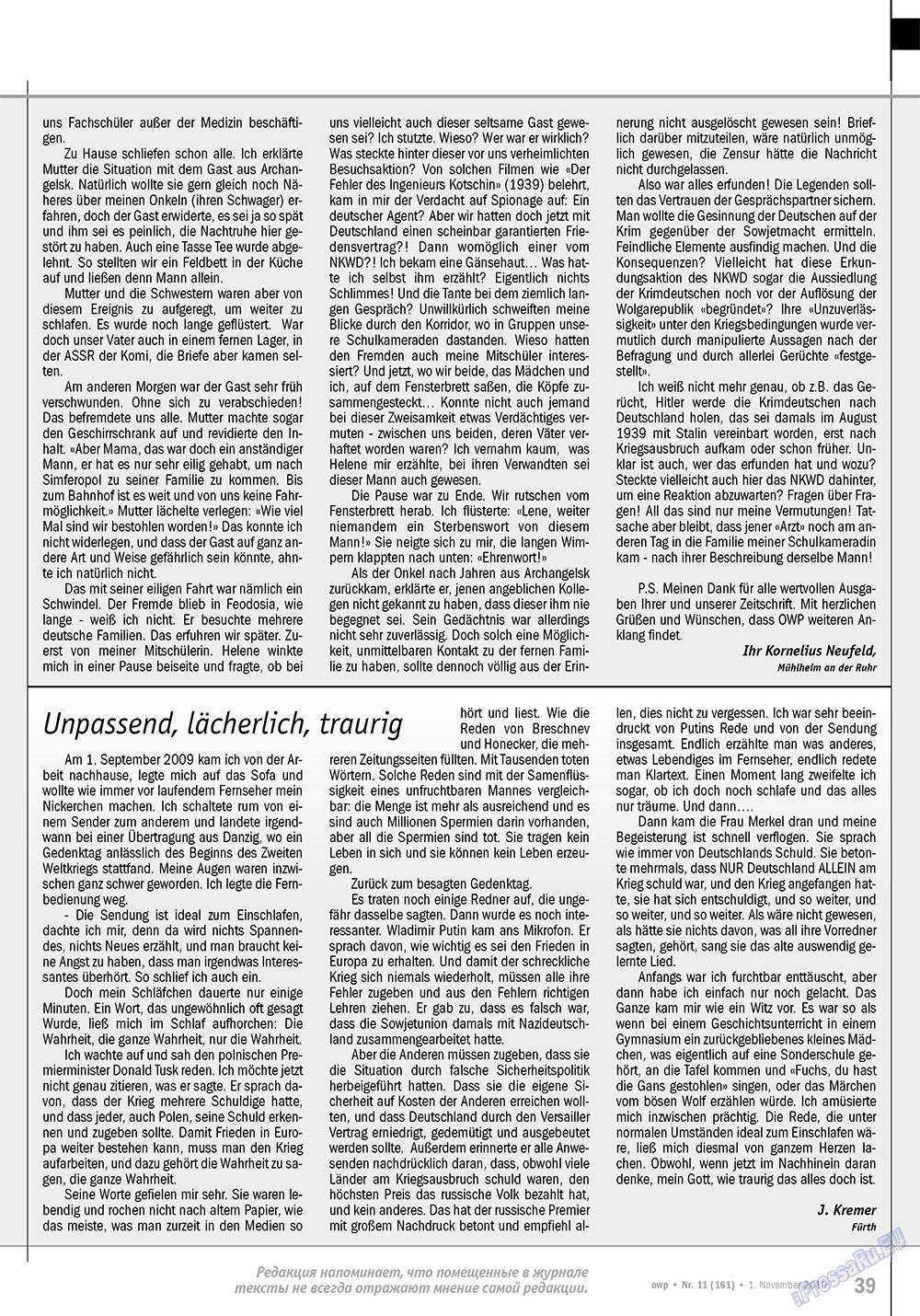 Ost-West Panorama (Zeitschrift). 2010 Jahr, Ausgabe 11, Seite 39