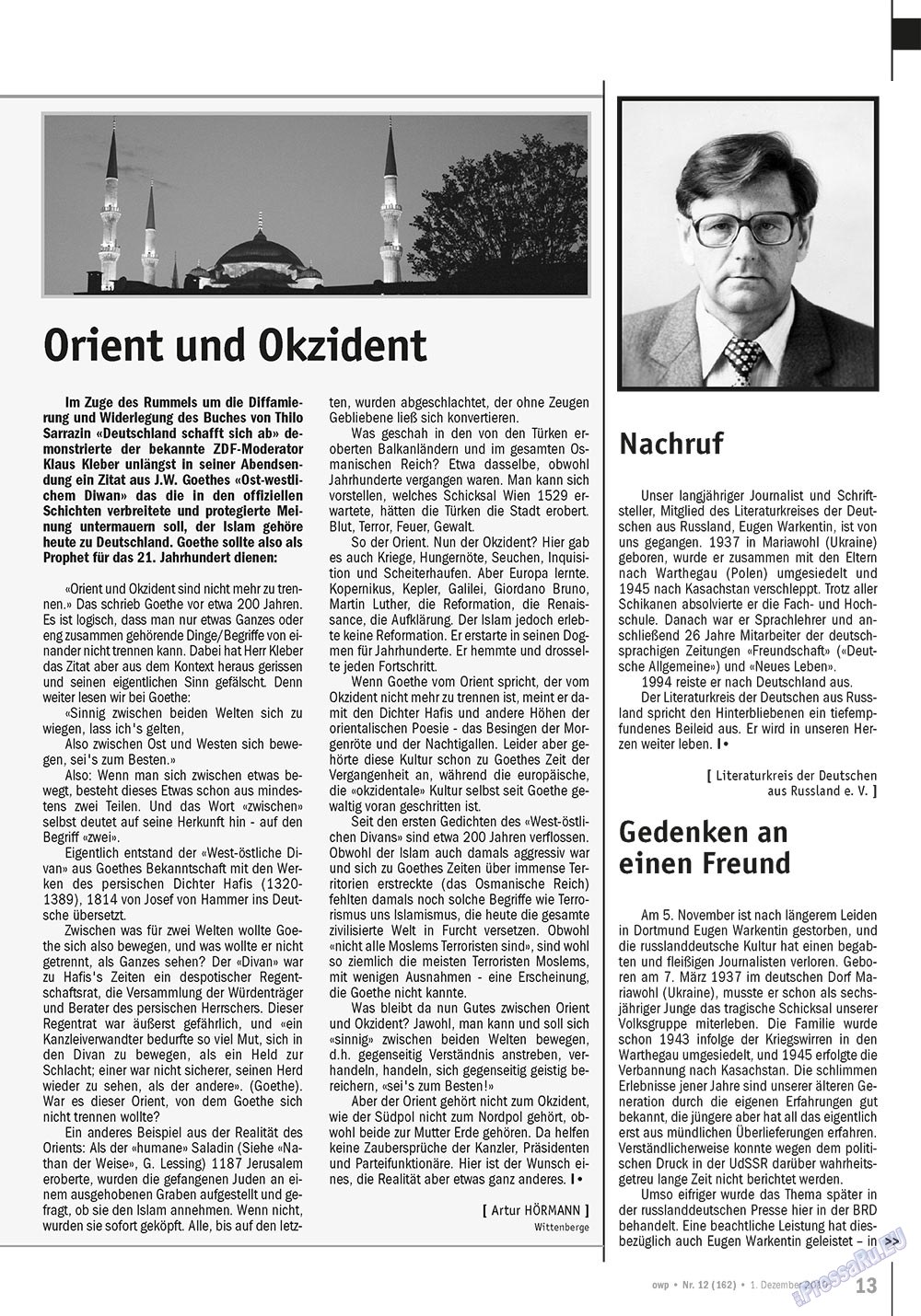 Ost-West Panorama (Zeitschrift). 2010 Jahr, Ausgabe 12, Seite 13