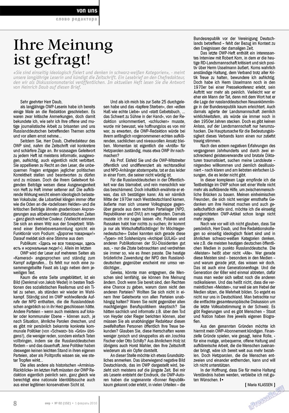 Ost-West Panorama (Zeitschrift). 2010 Jahr, Ausgabe 2, Seite 8