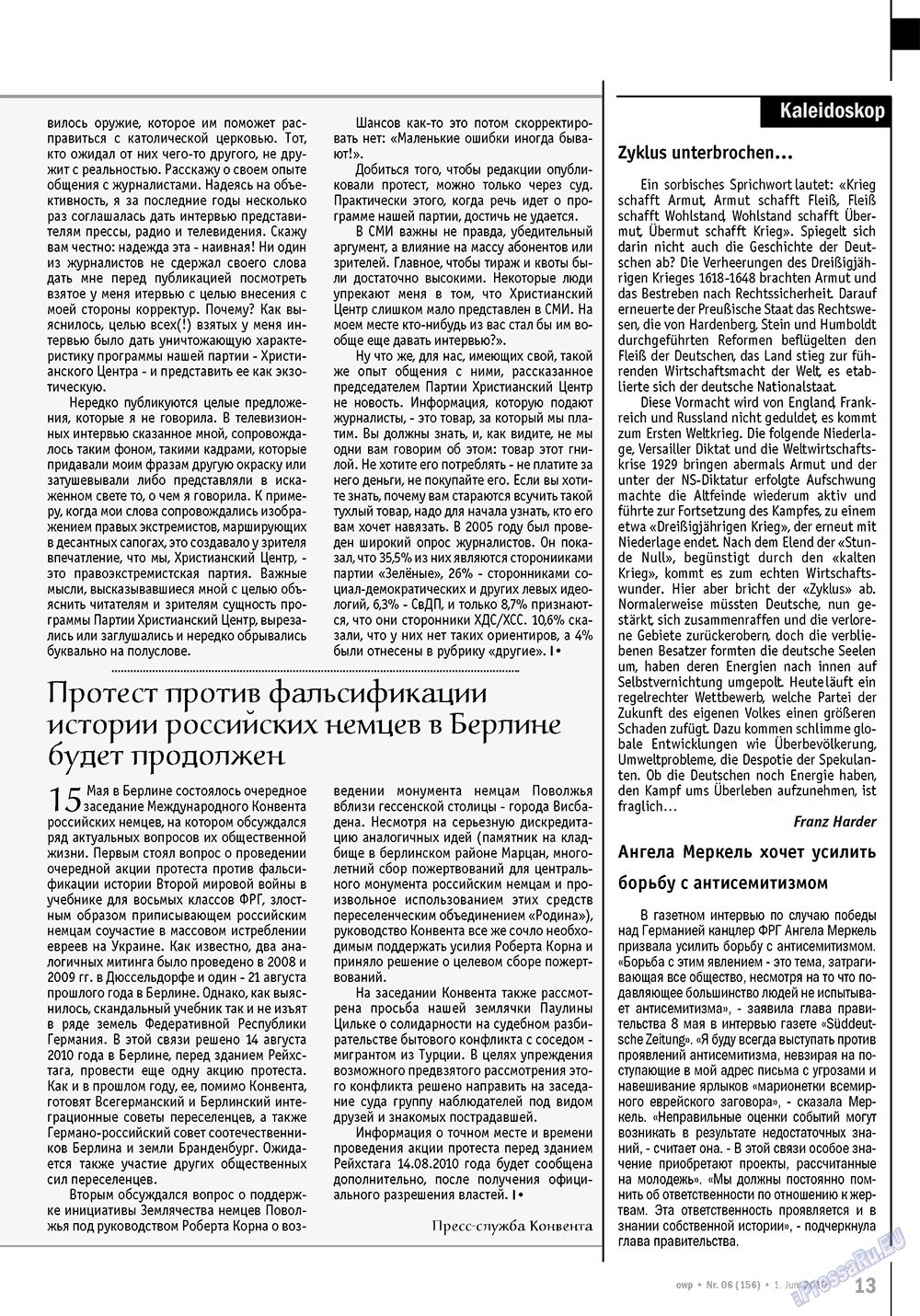 Ost-West Panorama (Zeitschrift). 2010 Jahr, Ausgabe 6, Seite 13