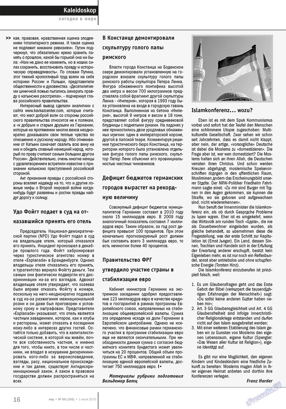Ost-West Panorama (Zeitschrift). 2010 Jahr, Ausgabe 6, Seite 16