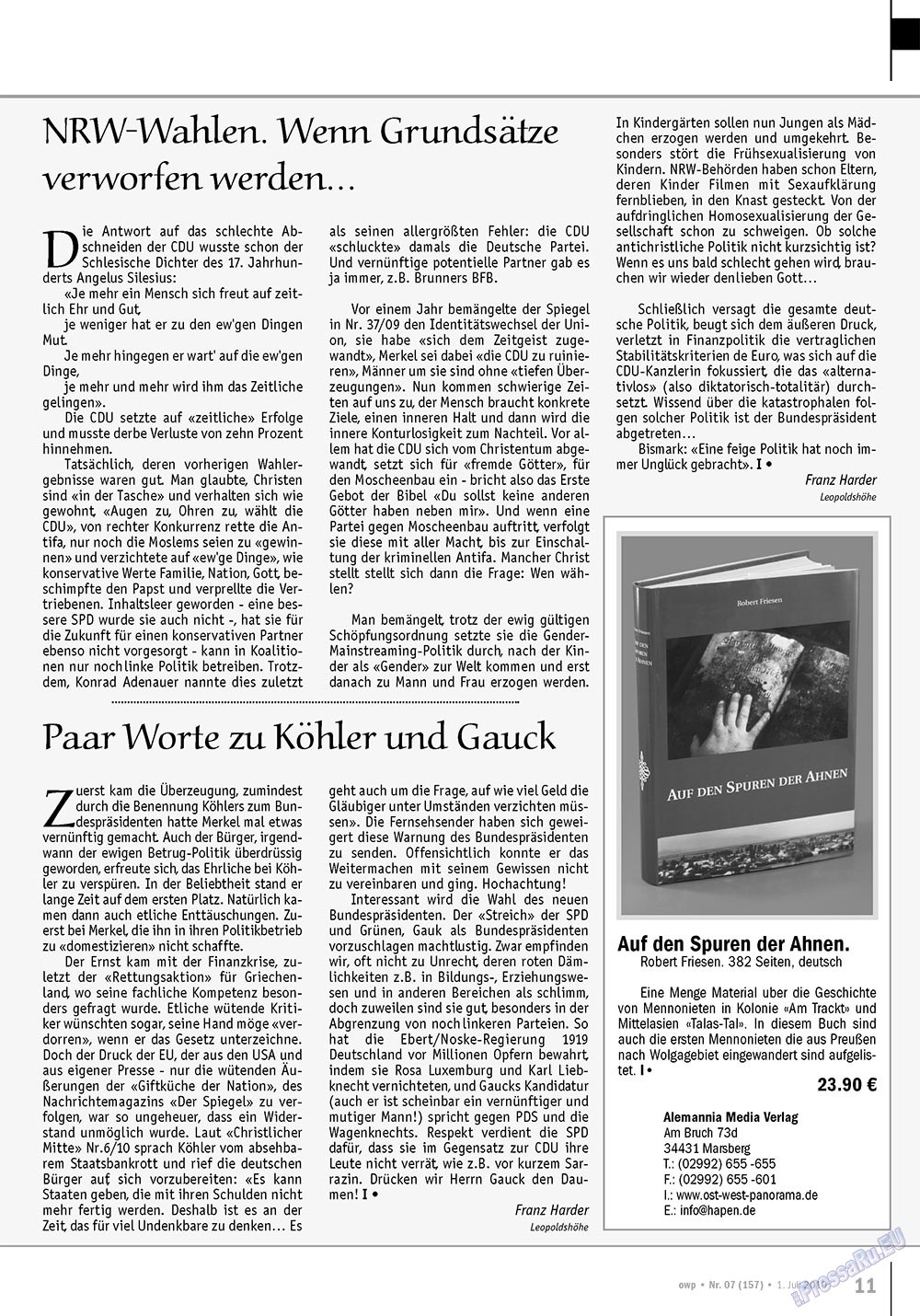 Ost-West Panorama (Zeitschrift). 2010 Jahr, Ausgabe 7, Seite 11