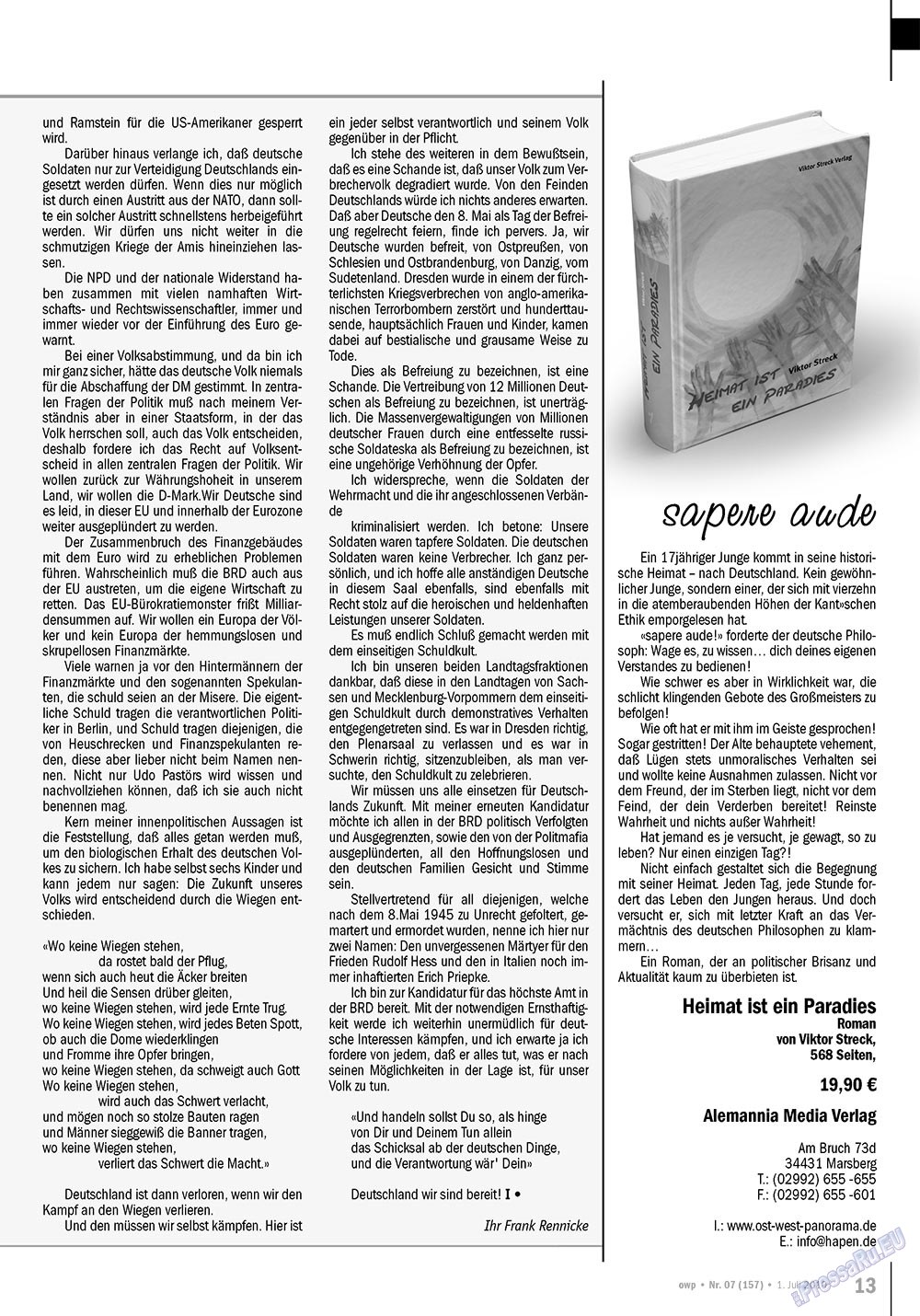 Ost-West Panorama (журнал). 2010 год, номер 7, стр. 13