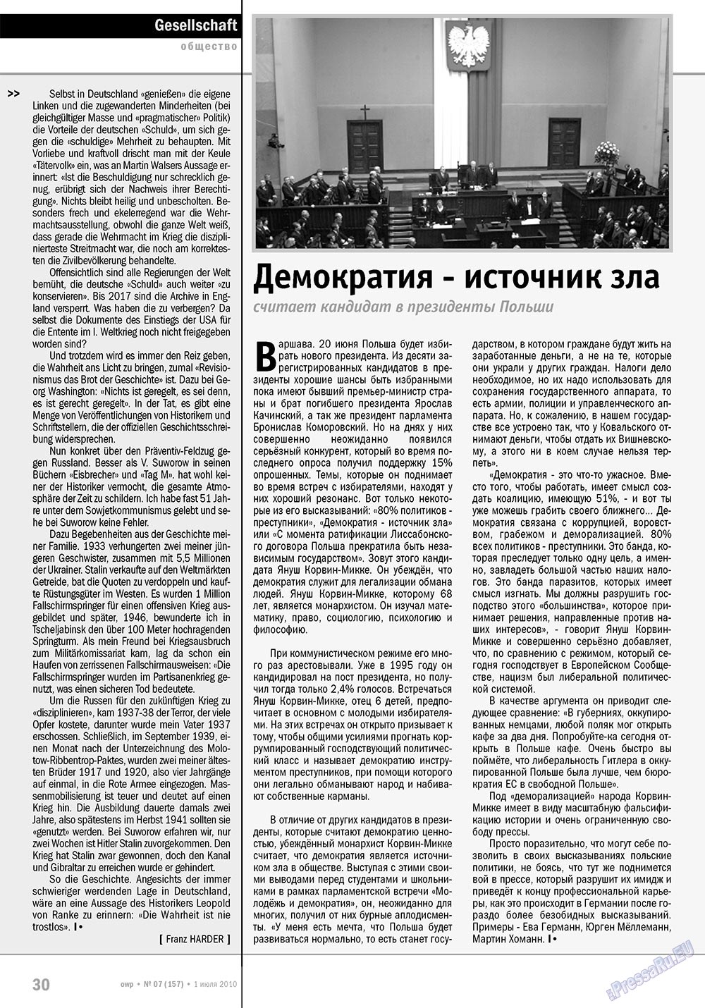 Ost-West Panorama (Zeitschrift). 2010 Jahr, Ausgabe 7, Seite 30