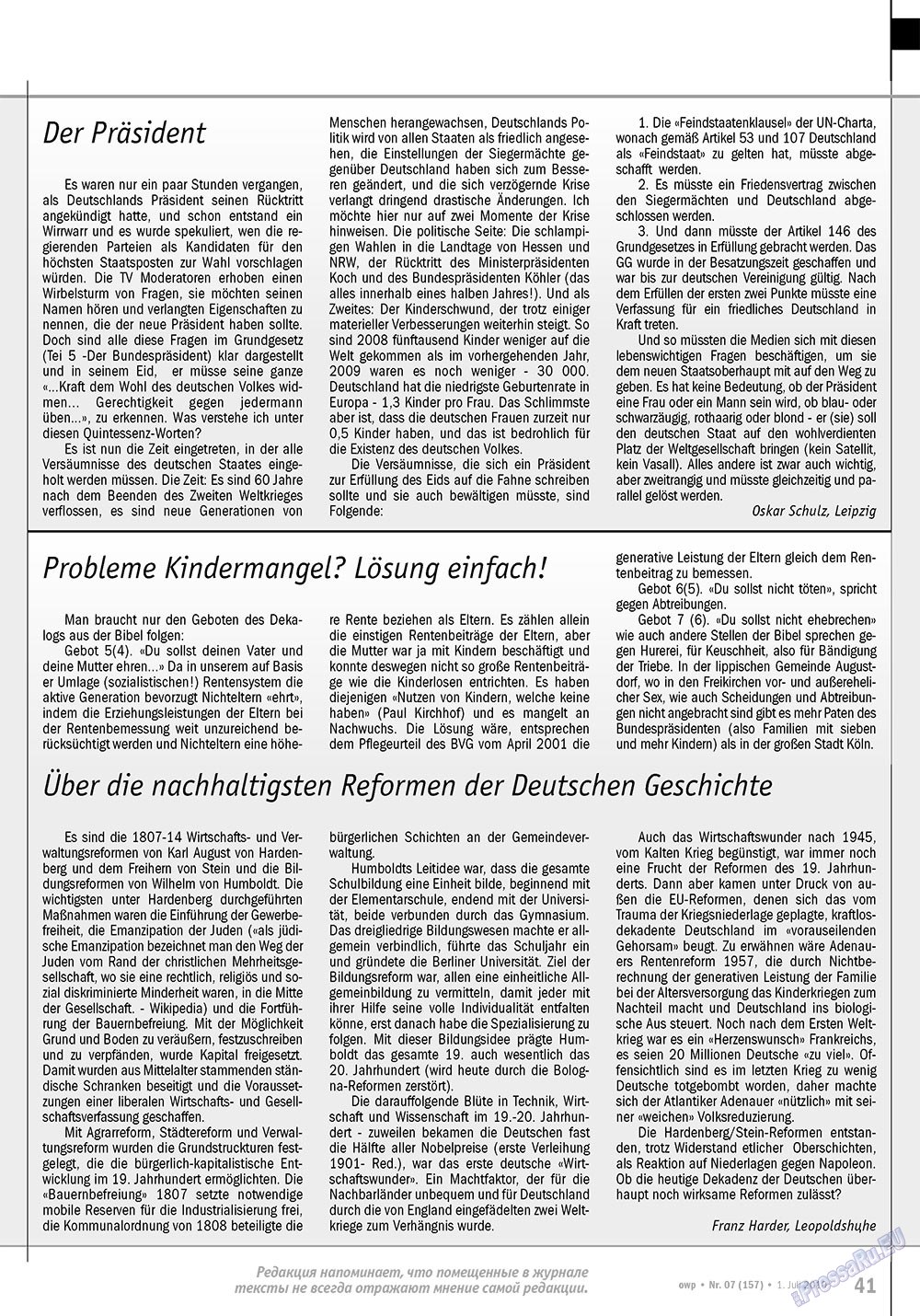 Ost-West Panorama (Zeitschrift). 2010 Jahr, Ausgabe 7, Seite 41