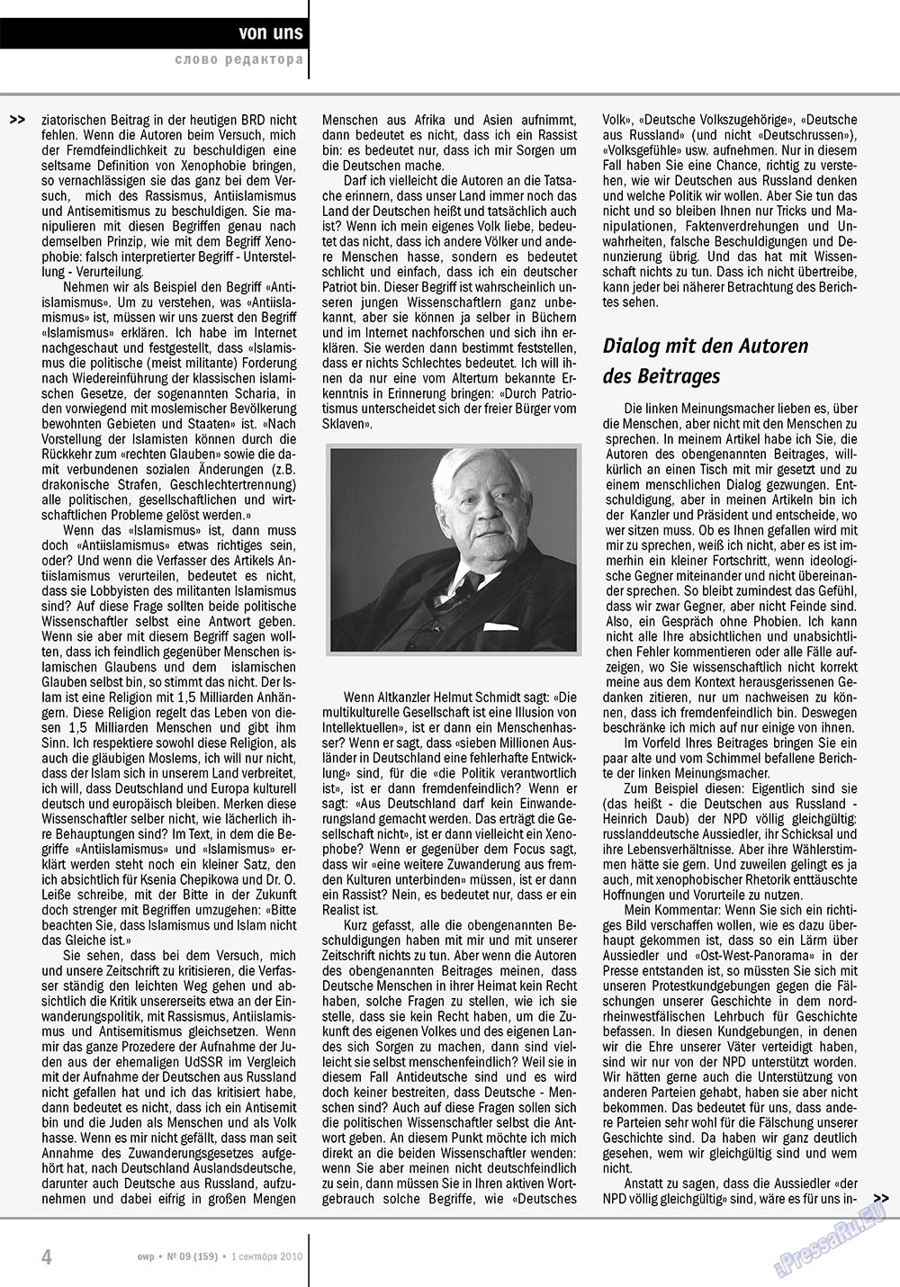 Ost-West Panorama (Zeitschrift). 2010 Jahr, Ausgabe 9, Seite 4