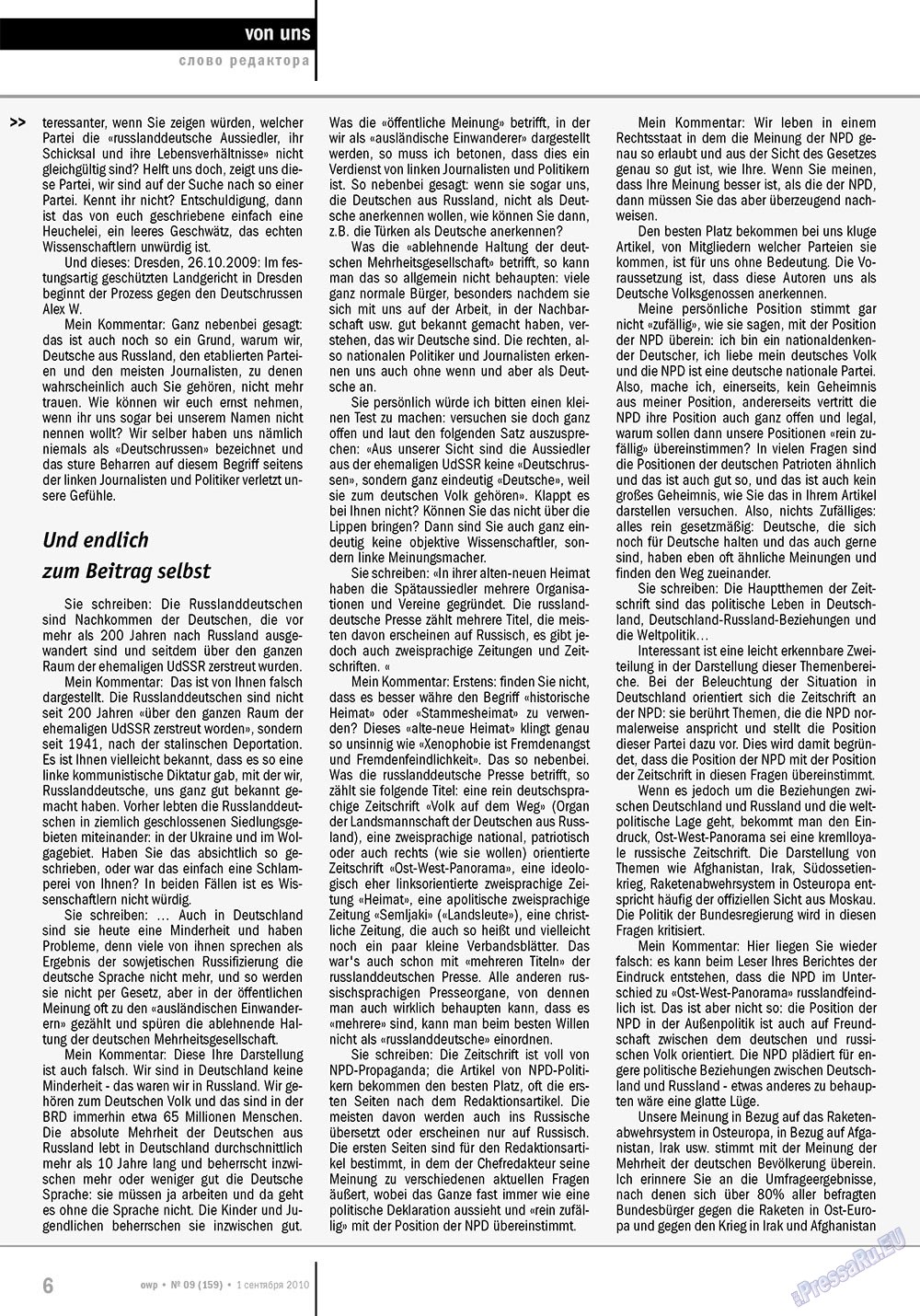 Ost-West Panorama (Zeitschrift). 2010 Jahr, Ausgabe 9, Seite 6