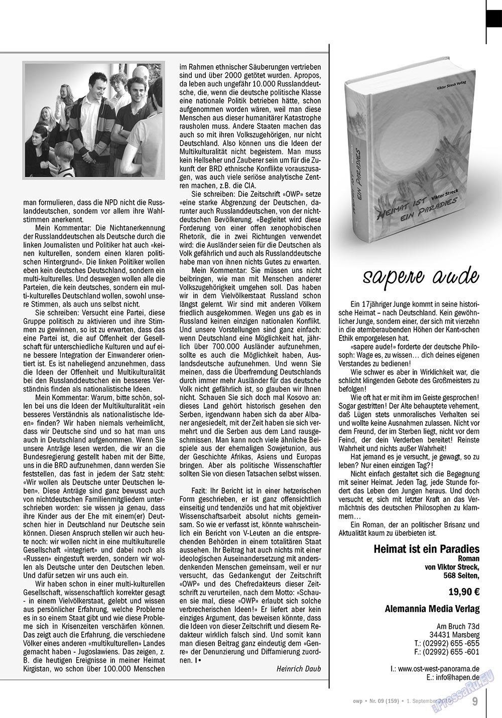Ost-West Panorama (журнал). 2010 год, номер 9, стр. 9
