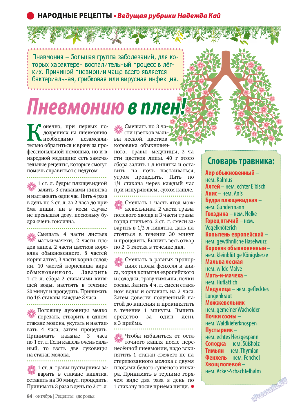 Рецепты здоровья (журнал). 2013 год, номер 10, стр. 84