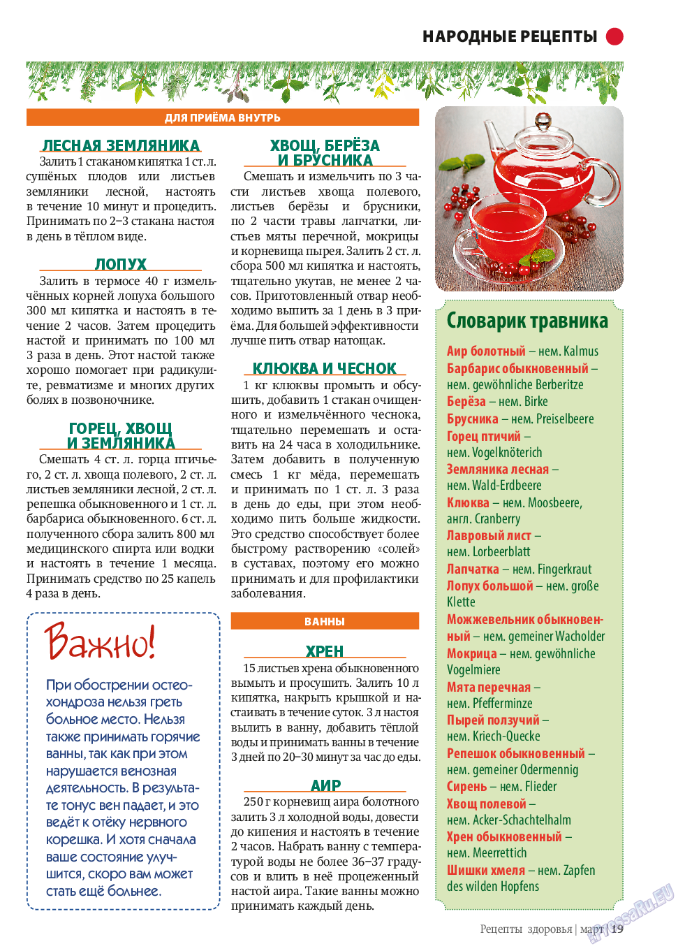 Рецепты здоровья, журнал. 2014 №58 стр.19