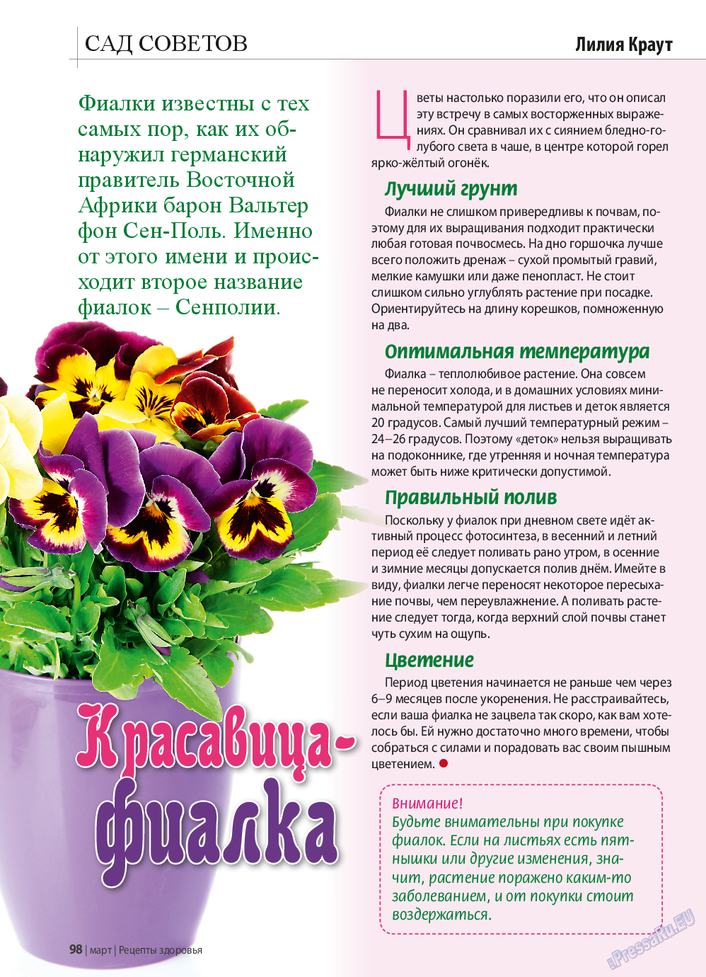 Рецепты здоровья, журнал. 2015 №70 стр.98
