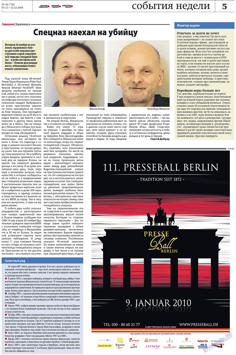 Redakzija Berlin (Zeitung). 2009 Jahr, Ausgabe 49, Seite 5