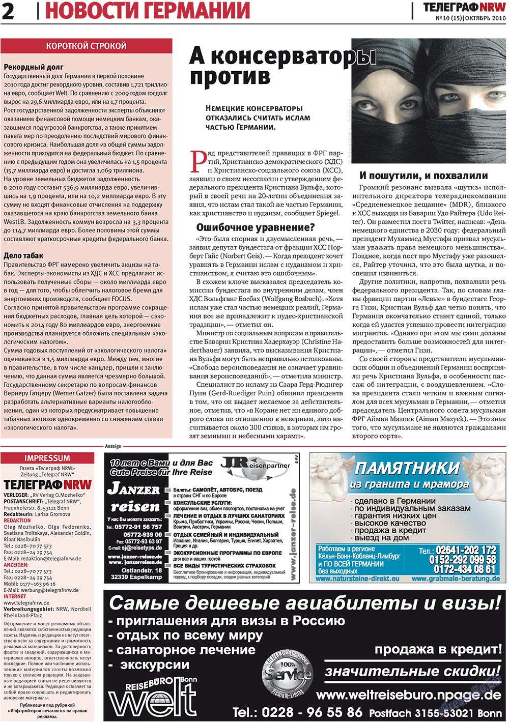 Телеграф NRW (газета). 2010 год, номер 10, стр. 2