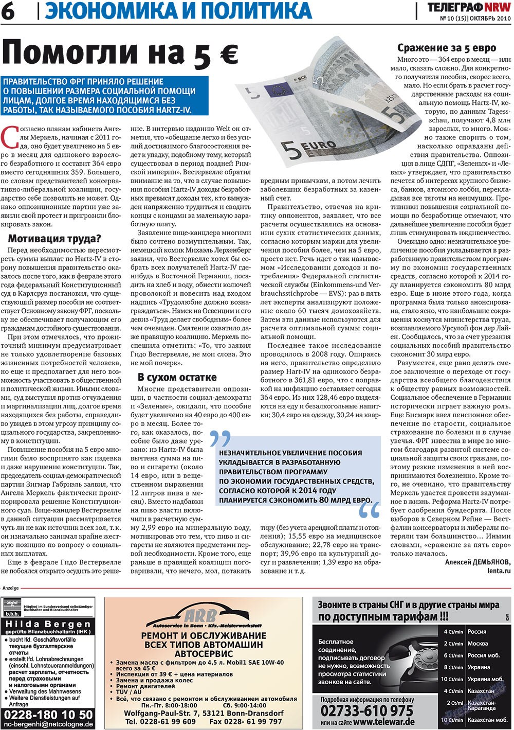 Телеграф NRW (газета). 2010 год, номер 10, стр. 6
