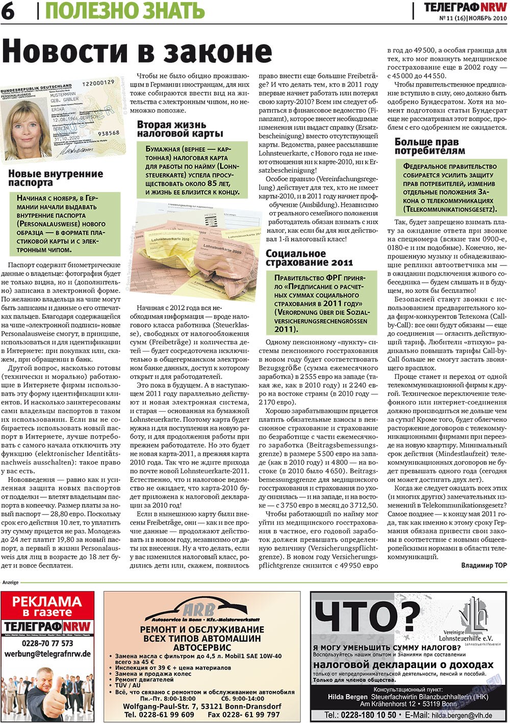 Telegraf NRW (Zeitung). 2010 Jahr, Ausgabe 11, Seite 6