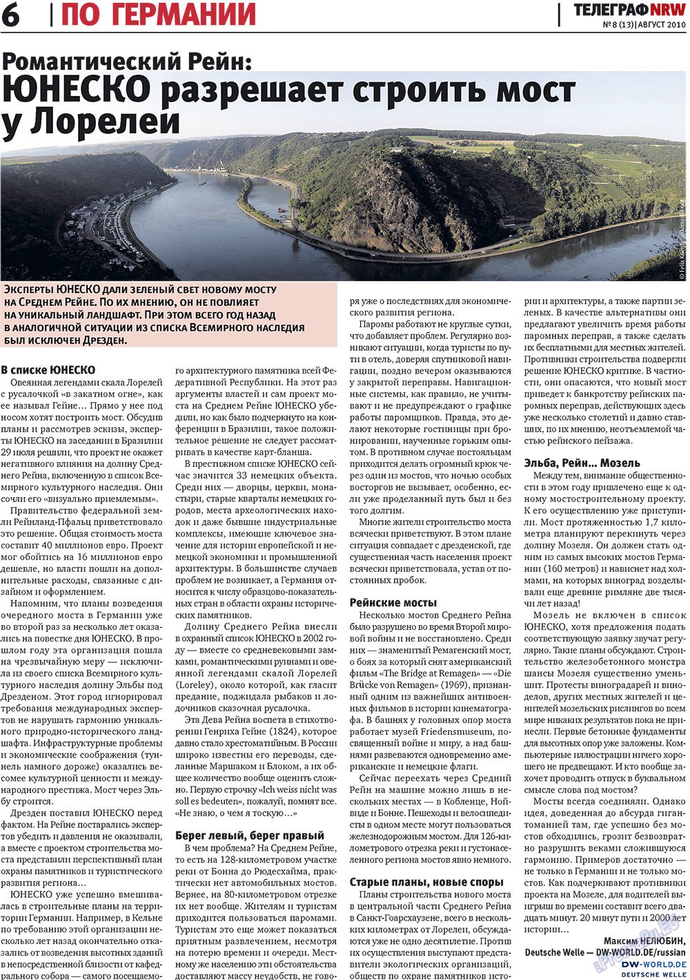 Телеграф NRW (газета). 2010 год, номер 8, стр. 6