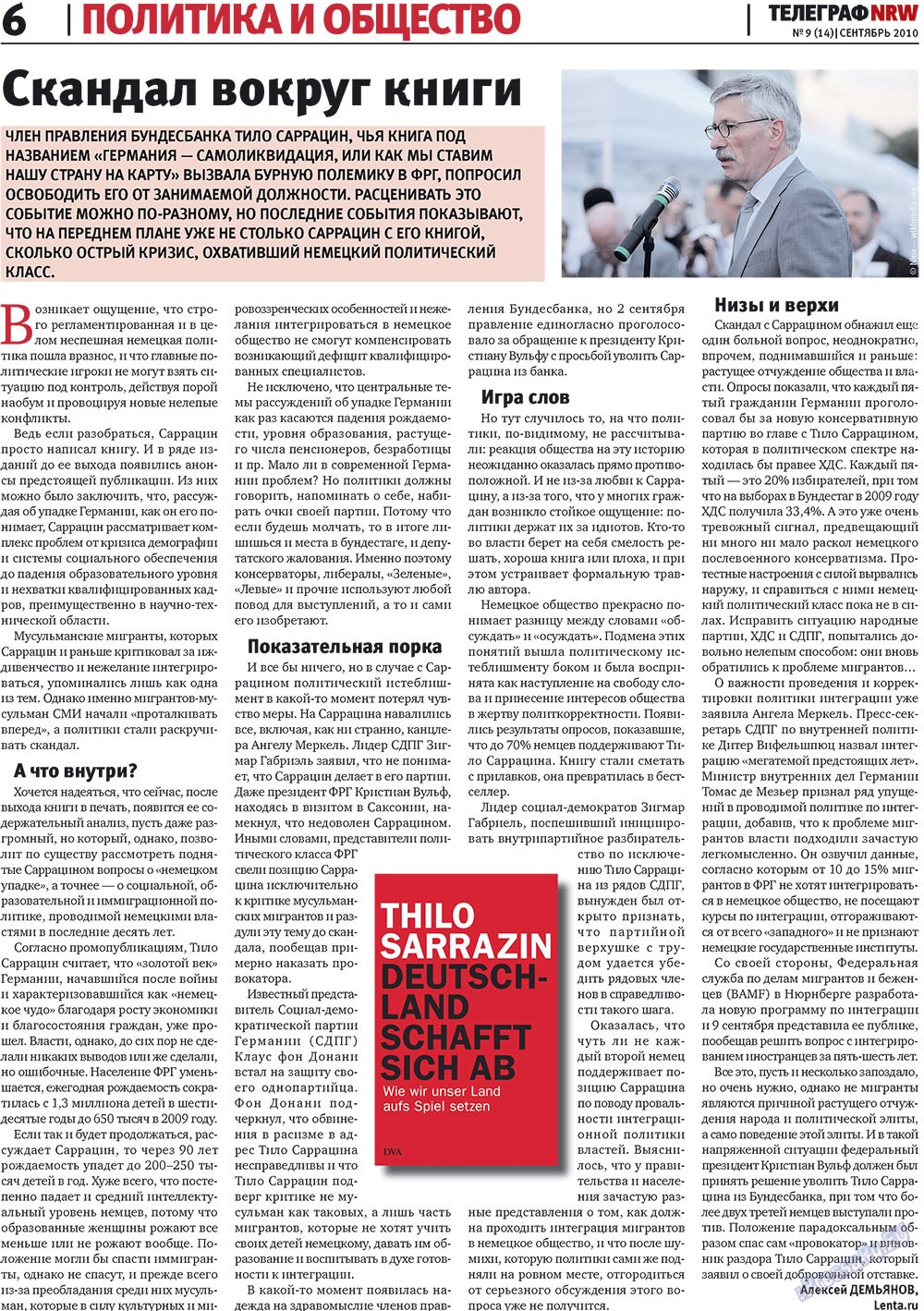 Телеграф NRW (газета). 2010 год, номер 9, стр. 6