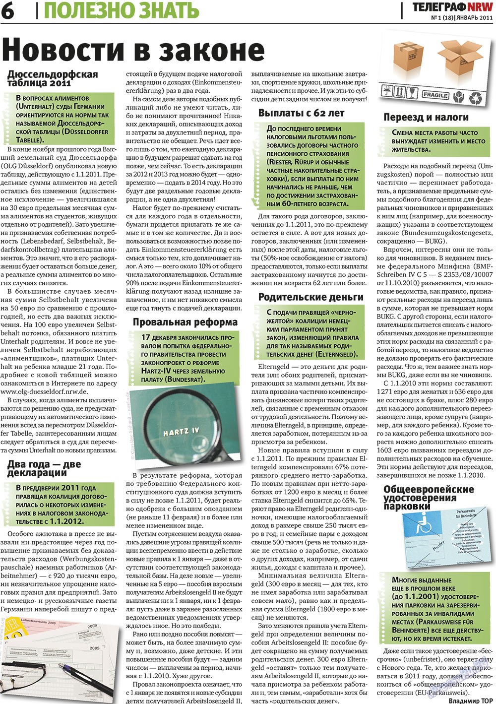 Телеграф NRW (газета). 2011 год, номер 1, стр. 6